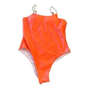 SHEIN Orange Swimsuit Pearl Straps Size M NWOT